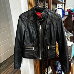 GUESS Women's Black Faux Leather Moto Jacket